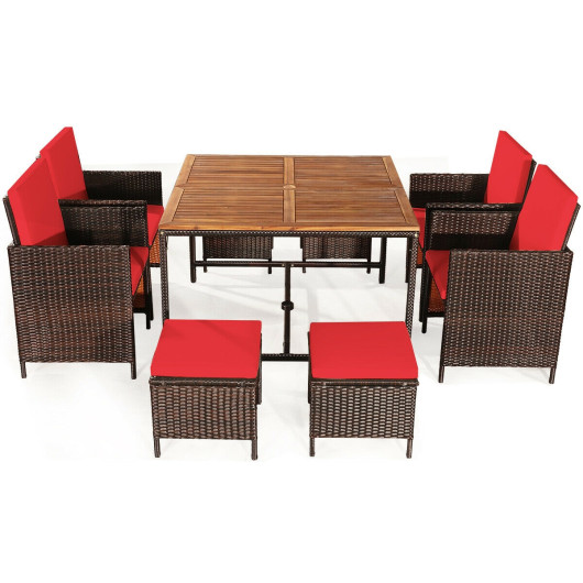 9PCS Patio Rattan Dining Cushioned Chairs Set