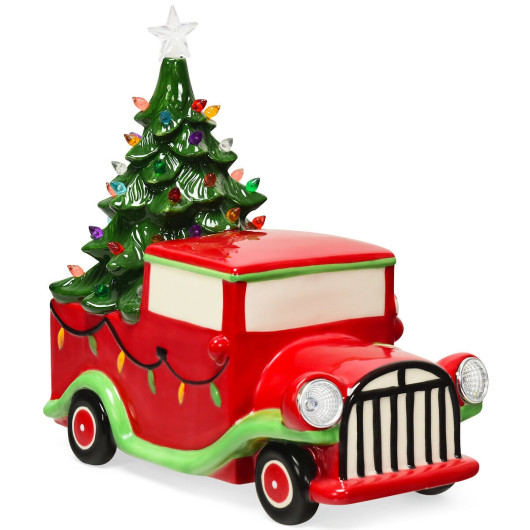 Vintage Ceramic Christmas Santa Driving Red Truck Decor w/Headlights ...