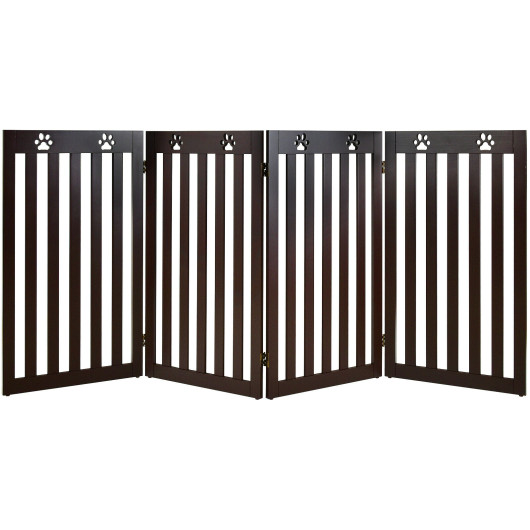 36 Inch Folding Wooden Freestanding Pet Gate with 360° Hinge-Espresso
