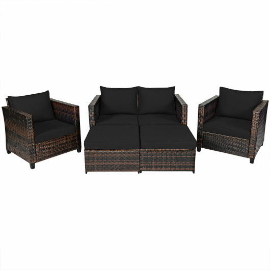 5 Pieces Patio Cushioned Rattan Furniture Set-Black