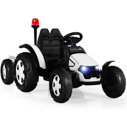 2 in 1 Electric 12V Kids Ride on Car Tractor with Remote Control LED Light Horn-White
