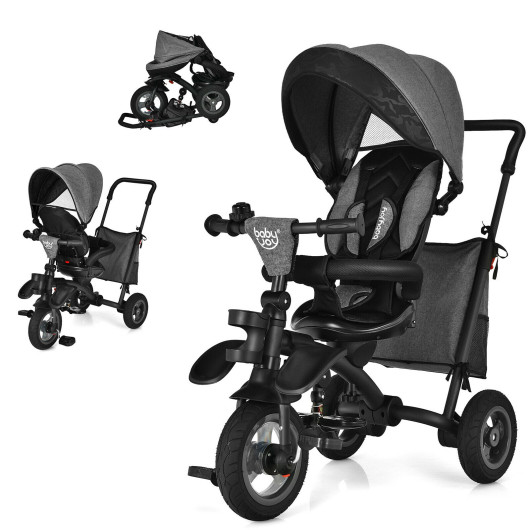 7-In-1 Baby Folding Tricycle Stroller with Rotatable Seat-Gray