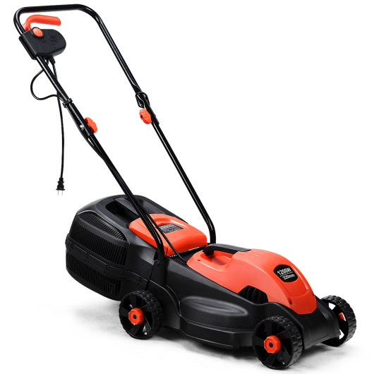 14 Inch Electric Push Lawn Corded Mower with Grass Bag-Red