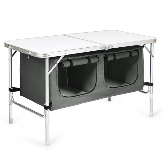 Height Adjustable Folding Camping Table-Gray