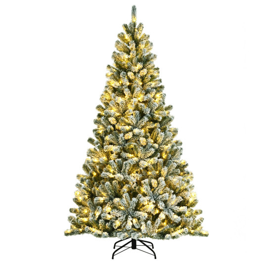 7 Feet Pre-lit Snow Flocked Hinged Christmas Tree with 1116 Tips and Metal Stand-7 ft