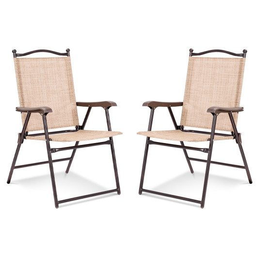 Photos - Garden Furniture Costway Set of 2 Patio Folding Sling Back Camping Deck Chairs-Beige OP3568-2 