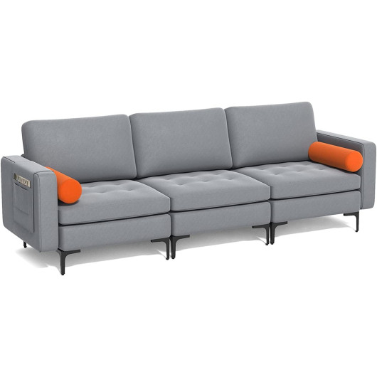 3-Seat Sofa Sectional with Side Storage Pocket and Metal Leg-Gray