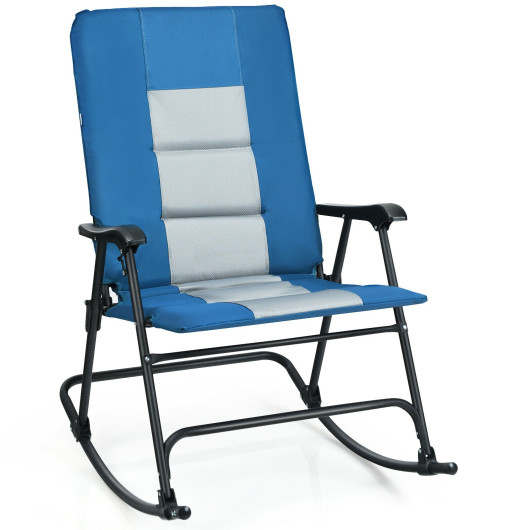 Foldable Rocking Padded Portable Camping Chair with Backrest and Armrest -Blue