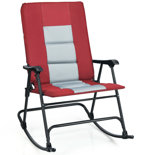 Foldable Rocking Padded Portable Camping Chair with Backrest and Armrest -Red
