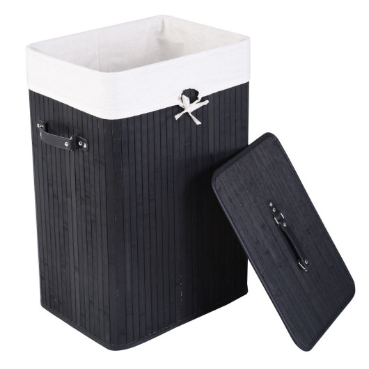 Rectangle Bamboo Hamper Laundry Basket Washing Cloth Bin Storage Bag Lid 3 color-Black