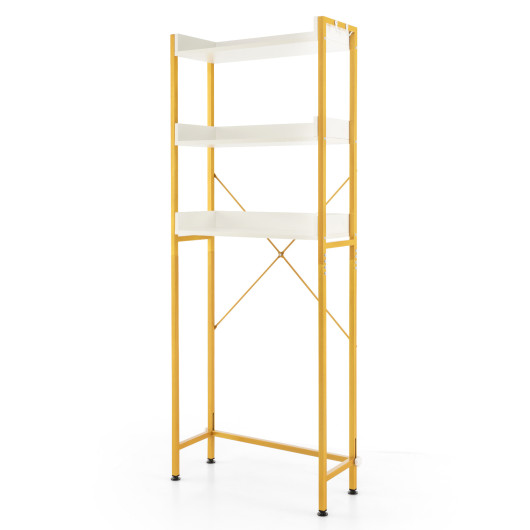 Over The Toilet Storage Rack with Hooks and Adjustable Bottom Bar-White