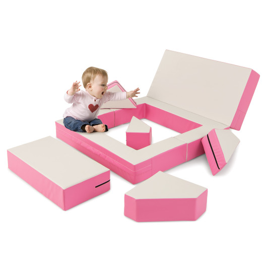 8-Piece 4-in-1 Kids Climb and Crawl Foam Playset-Pink