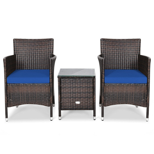 3 Pcs Patio Furniture Set Outdoor Wicker Rattan Set-Navy