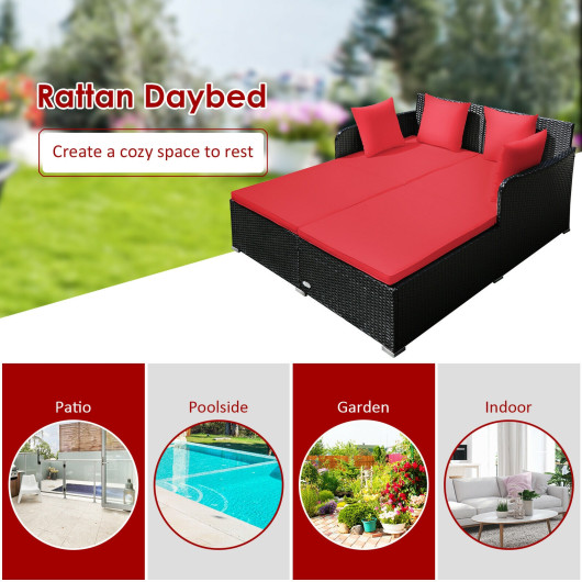 Rattan Daybed, Outdoor Furniture w/ Spacious Seat, Weather-resistant