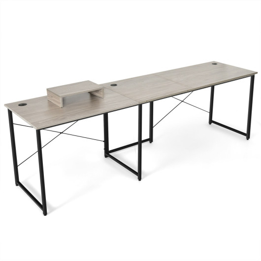 95 Inch 2-Person L-Shaped Long Reversible Computer Desk with Monitor Stand-Gray