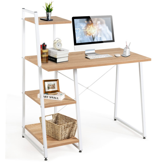 Compact Computer Desk Workstation with 4 Tier Shelves for Home and Office-Natural