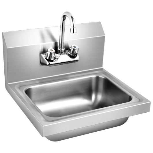 Stainless Steel Sink Wall Mount Hand Washing Sink with Faucet and Back Splash