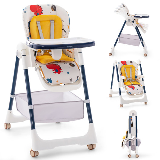 Baby High Chair Folding Feeding Chair with Multiple Recline and Height Positions-Yellow