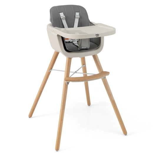 3-in-1 Convertible Wooden High Chair with Cushion-Light Gray