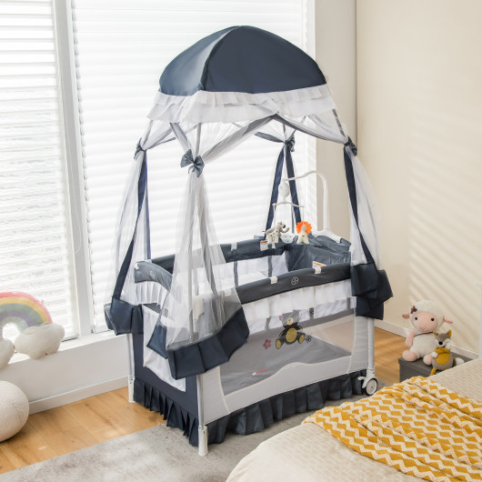 Convertible Bassinet with Removable Changing Table and Detachable Mesh Net-Grey