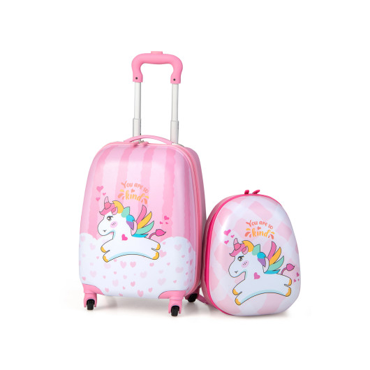 2 Pieces 12 Inch 16 Inch Kids Luggage Set with Backpack and Suitcase for Travel-Lovely Unicorn