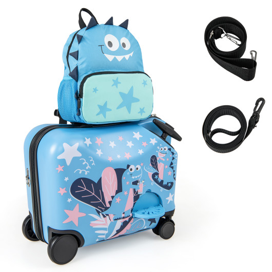 2 Pieces Kid Luggage Set with Spinner Wheels and Aluminum Handle-Blue