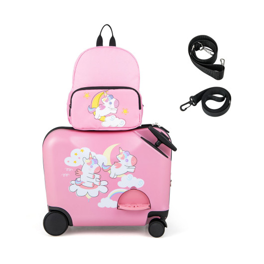 2 Pieces Kid Luggage Set with Spinner Wheels and Aluminum Handle-Pink