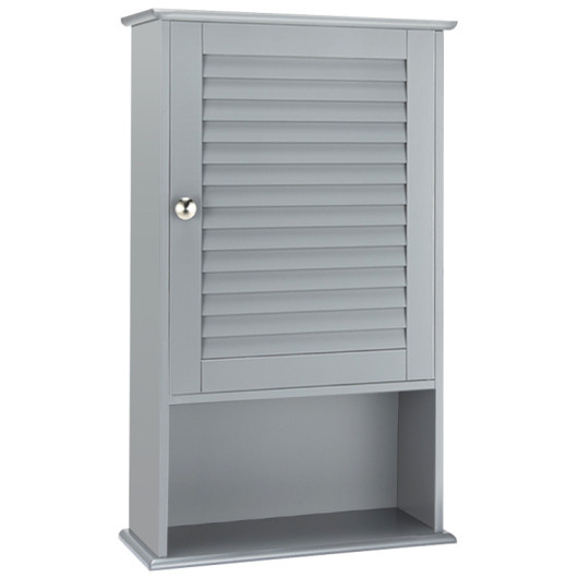 Bathroom Wall Mount Storage Cabinet Single Door with Height Adjustable Shelf-Gray