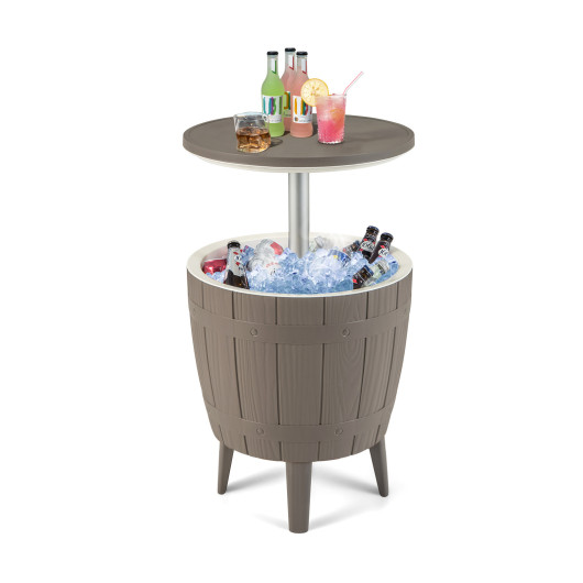 10 Gallon Cooler Bar Table Outdoor Coffee Table Ice Bucket with Telescopic Tabletop for Beer and Wine-Brown