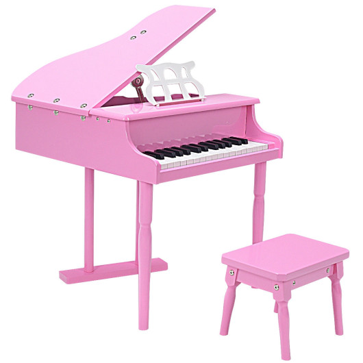 Musical Instrument Toy 30-Key Children Mini Grand Piano with Bench-Pink