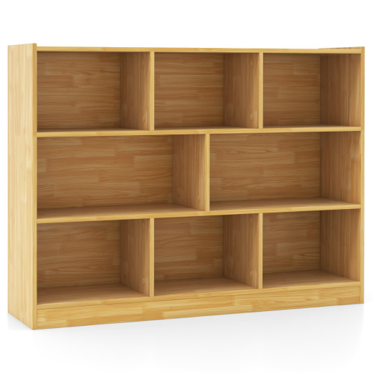 3-Tier Open Bookcase 8-Cube Floor Standing Storage Shelves Display Cabinet-Yellow