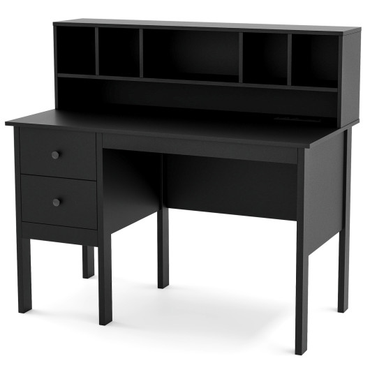 48 Inch Computer Desk with Drawers Power Outlets-Black