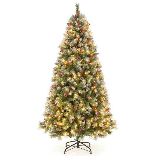 Hinged Christmas Tree with 450 PVC Branch Tips and 200 Warm White LED Lights-6.5 ft