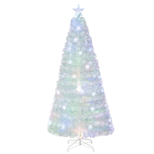 5/6/7 Feet Pre-Lit White Artificial Christmas Tree with Iridescent Leaves-7 ft