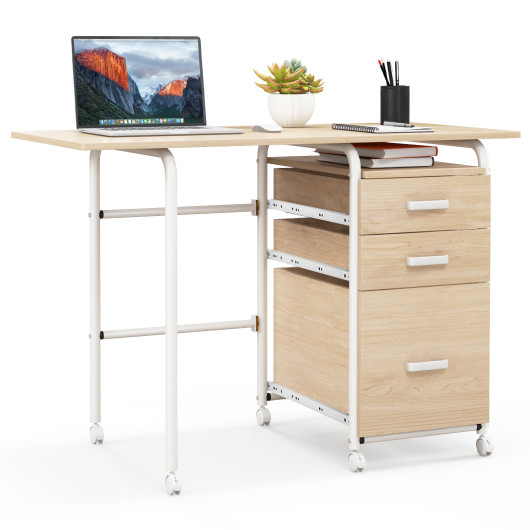 Folding Computer Laptop Desk Wheeled Home Office Furniture-Natural