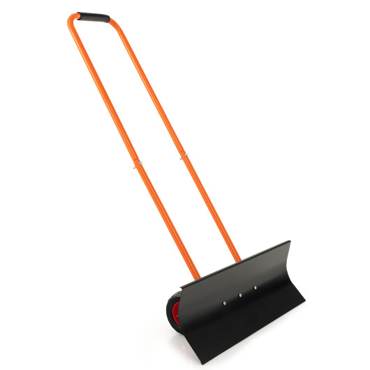 Snow Shovel with Wheels with 30 Inches Wide Blade and Adjustable Handle-Orange