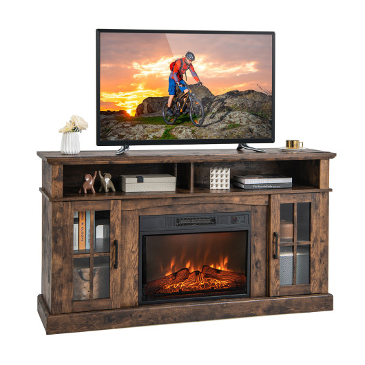 Fireplace TV Stand for TVs Up to 65 Inch with Side Cabinets and Remote Control-Brown
