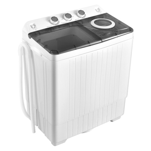 26 LBS Twin Tub Portable Washing Machine with Built-In Drain Pump-Gray