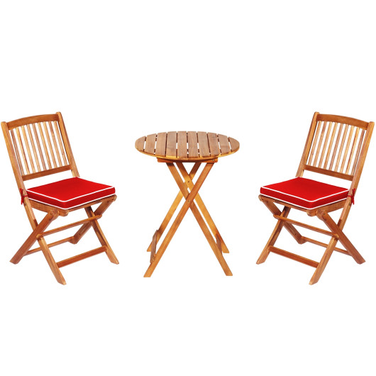 3 Pieces Patio Folding Bistro Set with Padded Cushion and Round Coffee Table-Red