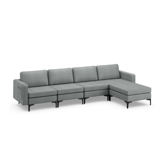 1/2/3/4-Seat Convertible Sectional Sofa with Reversible Ottoman-4-Seat L-shaped with 2 USB Ports