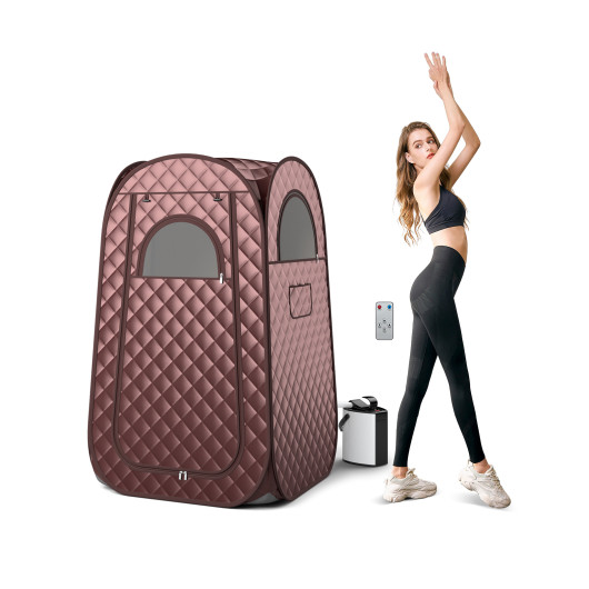 Full-Body Personal Sauna Tent with 1000W 3L Steam Generator for Home Spa Relaxation-Coffee