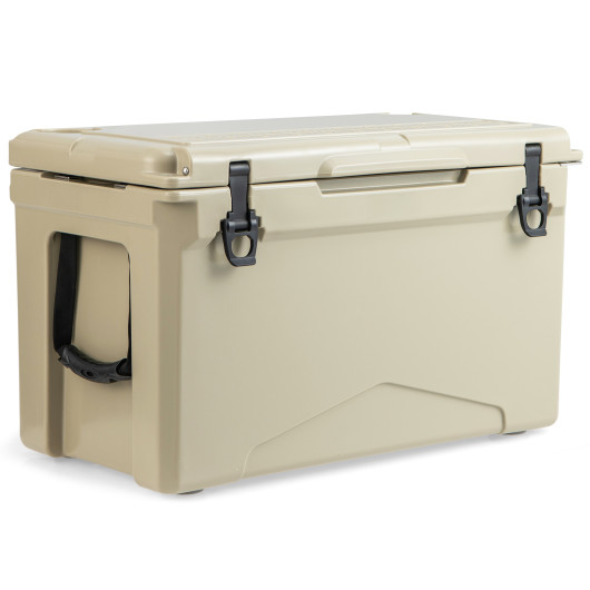 50 QT Rotomolded Cooler Insulated Portable Ice Chest with Integrated Cup Holders-Tan