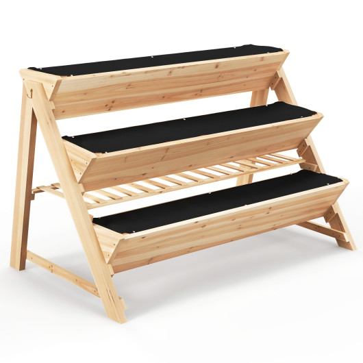 3-Tier Garden Bed with Storage Shelf, 2 Hanging Hooks and 3 Bed Liners