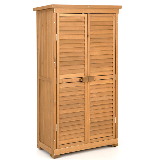 Outdoor Wooden Garden Tool Storage Cabinet-Natural