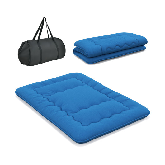 Foldable Futon Mattress with Washable Cover and Carry Bag for Camping Blue-Full Size