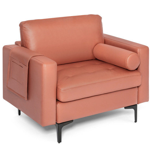 Modern Accent Chair with Bolster and Side Storage Pocket-Pink