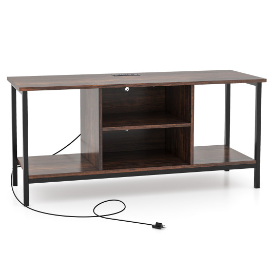TV Stand Entertainment Center with Open Storage Shelves and Power Outlets to 50 Inches-Rustic Brown