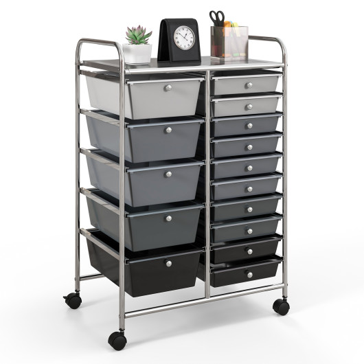 15-Drawer Utility Rolling Organizer Cart Multi-Use Storage-Black & Gray