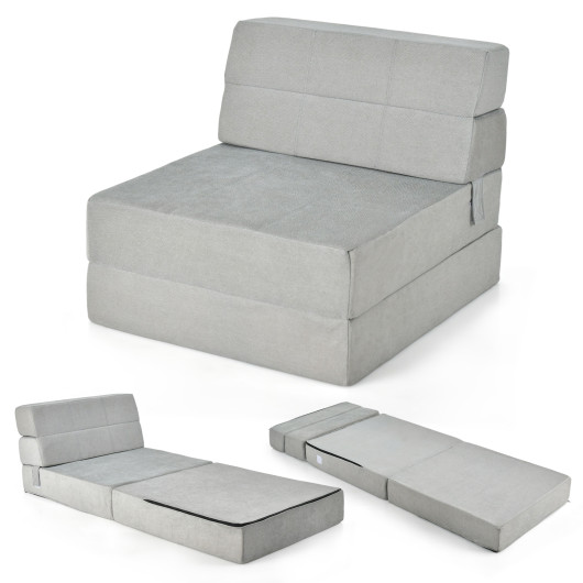 Tri-Fold Folding Chair Convertible Sleeper Bed-Gray