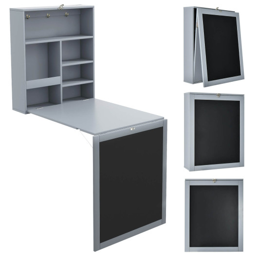 Convertible Wall Mounted Table with A Chalkboard-Gray